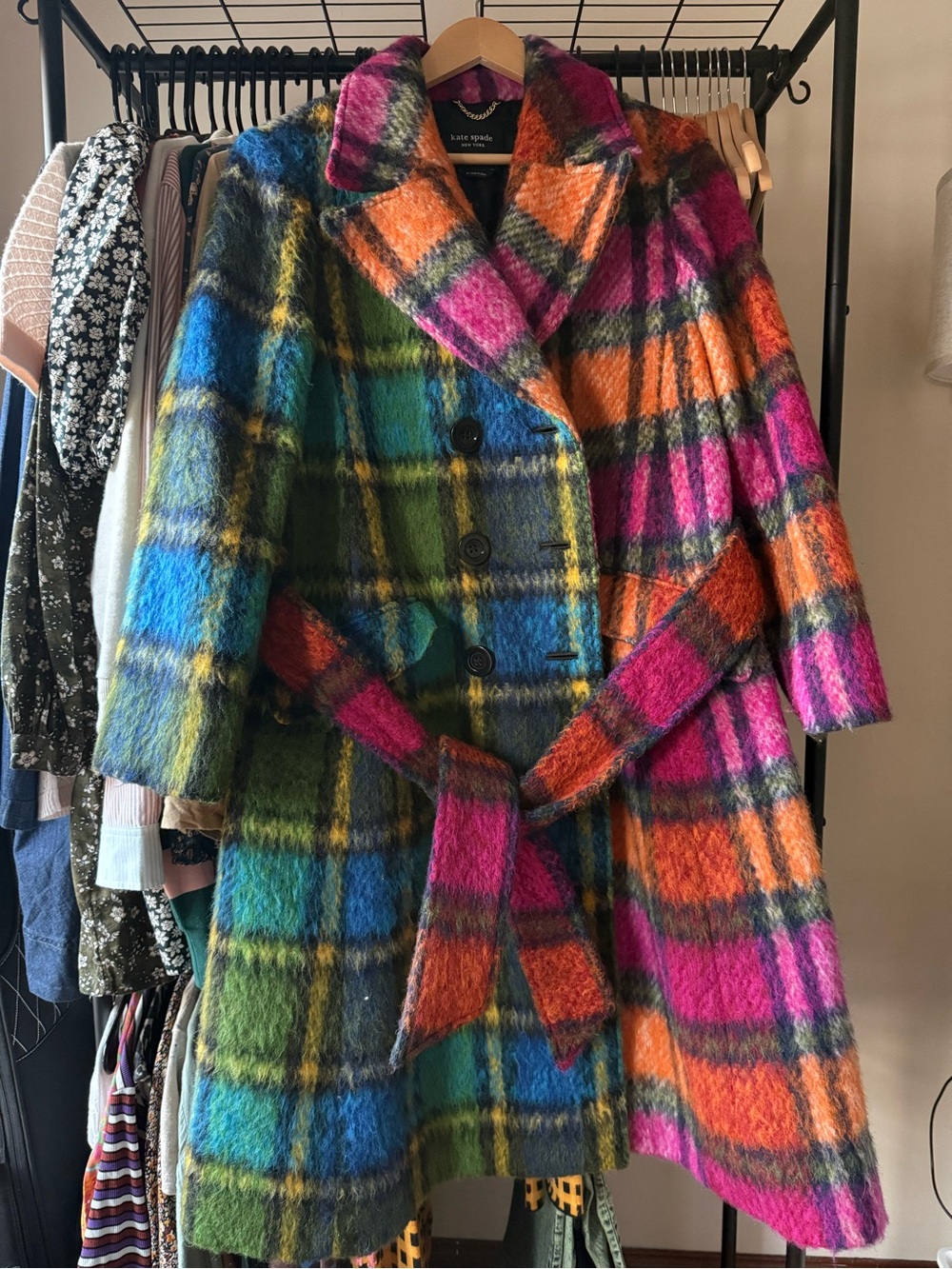 kate spade Multicolor Plaid Belted Wool Coat